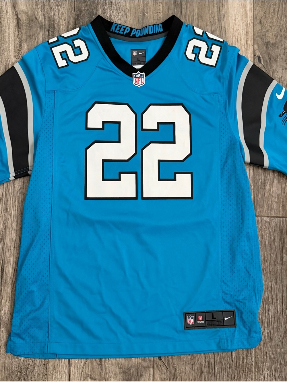 Nike Met Carolina Panthers Jersey Teal McCaffrey 22 Authentic Field NFL LARGE